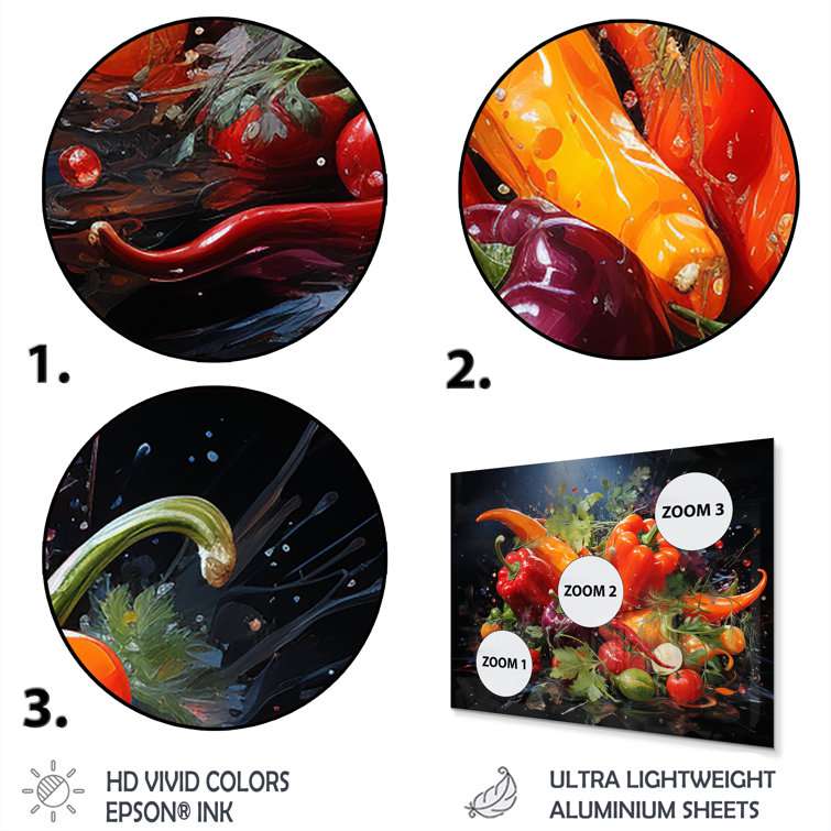 Gracie Oaks Vegetable Red Chili Pepper On Metal 5 Pieces Print